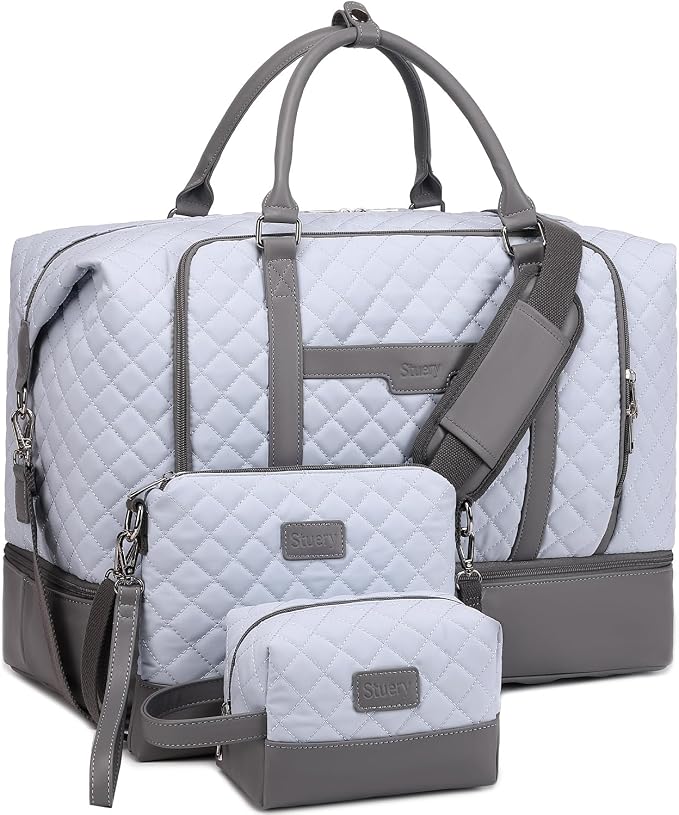 Weekender Bag, Large Travel Duffel Bag for Women, Carry on Overnight Bag with Shoe Compartment and Toiletry Bags by Stuery