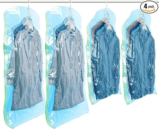 TAILI Hanging Vacuum Storage Sealer Space Saver Bags for Clothes, Coat, Closet Organizers, 4 Pack (2 Long, 2 Short) Blue | Vacuum Seal Bags for Clothing Travel, Winter Clothes Storage Closet Organizers, Garment, Coats, Suits and Jackets by TAILI