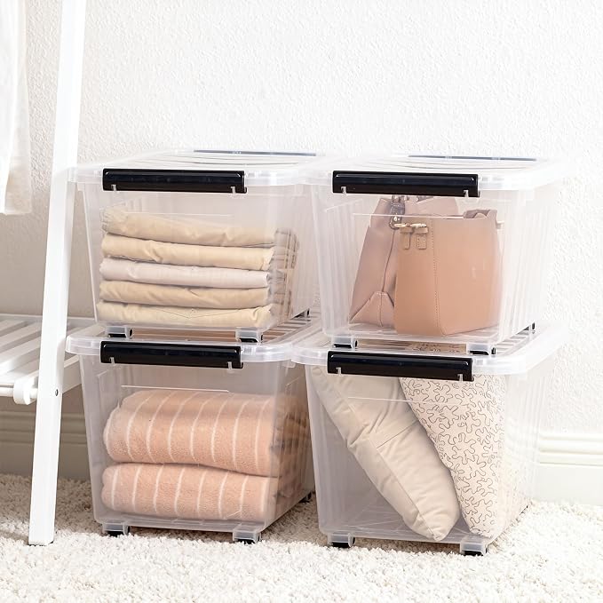 Citylife 54 Quart Large Clear Plastic Storage Bins with Lids 4-Pack | Stackable, Secure Latching Lids, Easy Find, Clothes Storage Bins for Closet Bedroom Garage - Image 3