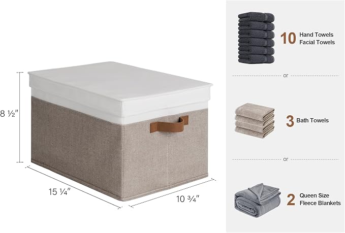 StorageWorks Fabric Storage Bins with Lids, Closet Storage Bins | Lidded Dust-proof, Easy Pull Handles, Foldable, Stackable, Ideal for Clothes Blanket Towel, Large, Brown and White, 3-Pack - Image 2