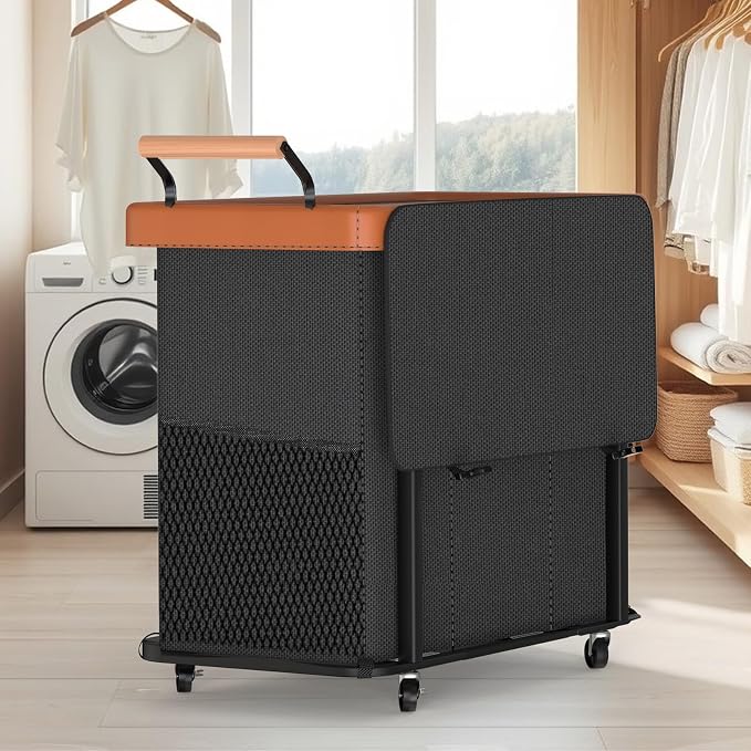 Rolling Laundry Hamper with Wheels, Laundry Hamper 3 Section with Lid Black | Laundry Basket with Rolling Lockable Wheels and Handle, Laundry Basket Organizer for Laundry Room, Bedroom 230L - Image 7