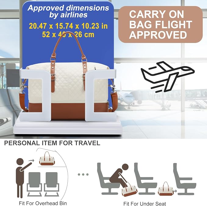 Travel Duffel Weekender Bag Women Tote Carry On Bags With Shoe Compartment | Travel Overnight Bags with Trolley Sleeve for Airplanes Sport Tote Gym for Men Waterproof Lightweight Daypack Beige - Image 2