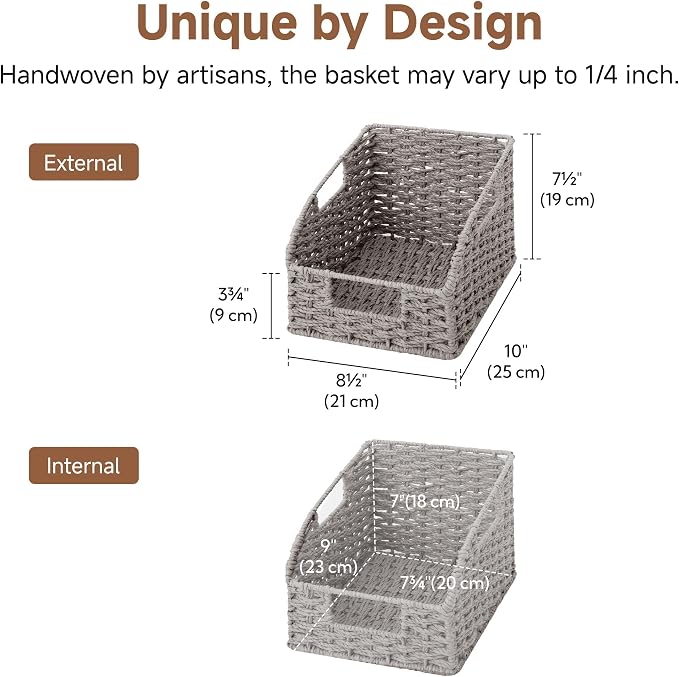 StorageWorks Wicker Baskets for Organizing, Paper Rope Gray Baskets, 2-Pack | Pantry Organizers and Storage, Wicker Storage Baskets for Shelves, Pantry Baskets for Organizing, Wicker Baskets with Handles - Image 2