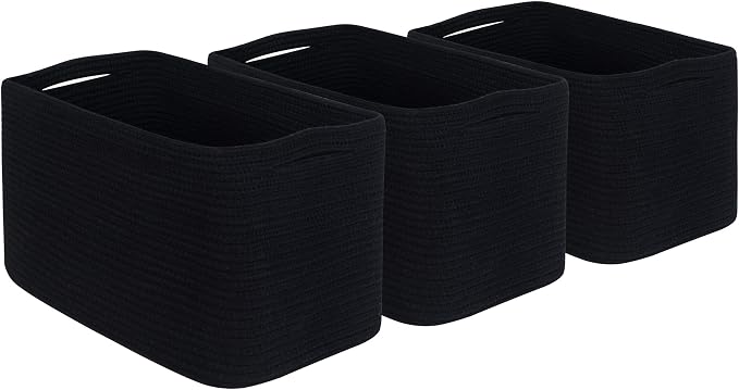 3-Pack Storage Baskets for Shelves, Playroom and Classroom, Book Basket, Decorative Storage Cube Bins, Woven Closet Organizers, Pantry and Shoe Organizer, Full Black - Image 9