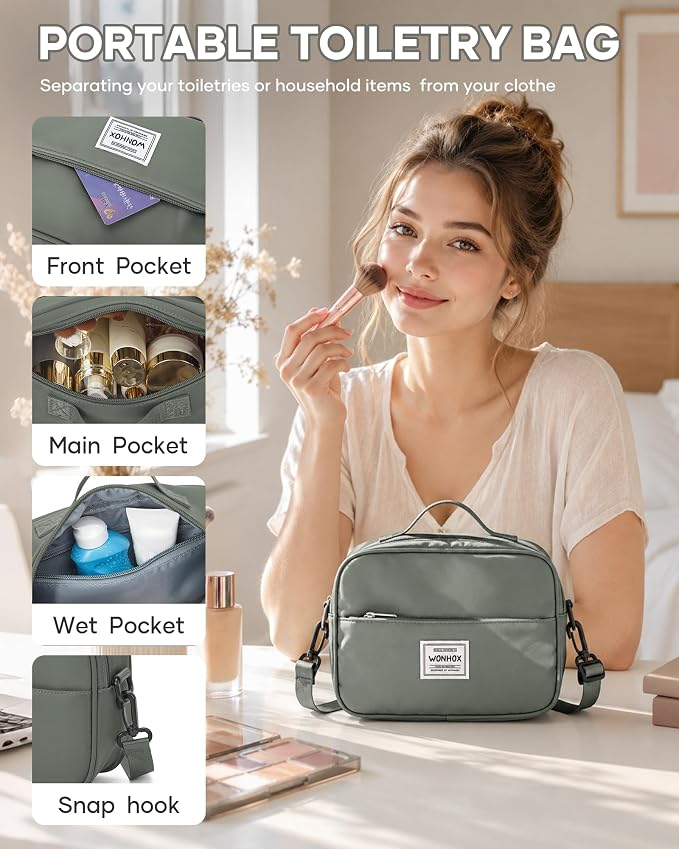 Travel Duffel Weekender Bag Women Tote Carry On Bags With Shoe Compartment | Travel Overnight Bags with Trolley Sleeve for Airplanes Waterproof Lightweight Sport Tote Gym with Toiletry Bag Green - Image 4