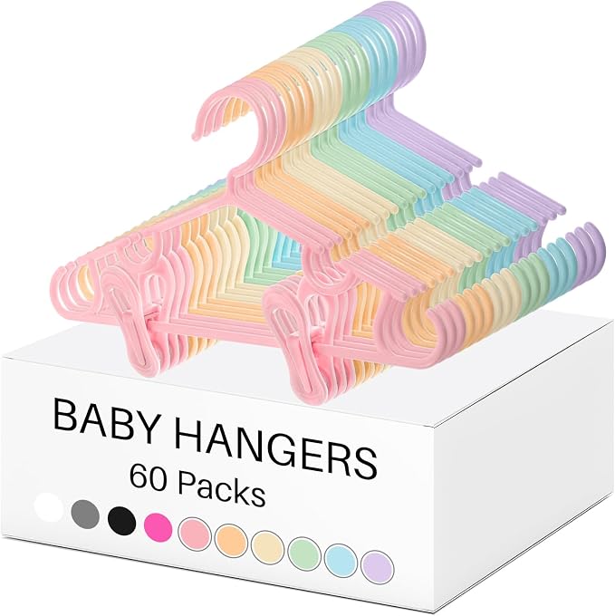 Hsei Baby Hanger with Clip for Pant,180 Packs Total,Macaron Color,10.6 Inch | 60 Kids Plastic Hanger with 120 Clips for Newborn, Nursery, Daycare, Preschool, Closet, Wardrobe Organizer for Baby Shower by Hsei