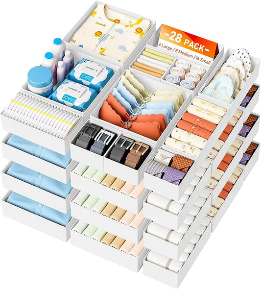 DIMJ Drawer Organizer Clothes - 28 Pack Baby Dresser Organizer for Nursery Closet Organization, Fabric Drawer Organizer Bins for Underwears Socks Bras, Foldable Storage Dividers for Bedroom by DiMJ