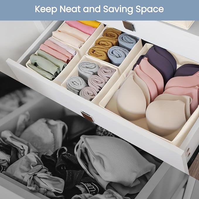 Drawer Organizer Clothes,16 Pack Underwear Drawer Organizers, Foldable Closet Organizers and Storage Dresser Drawer Dividers Clothing Organizer for Clothes, Socks, Scarves, Bra, Ties (Beige) - Image 2