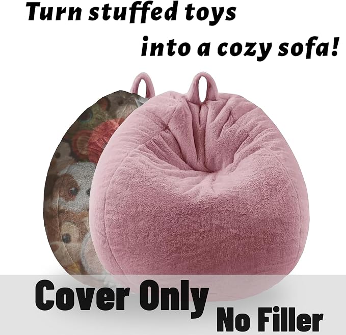 Faux Fur Bean Bag Cover (No Filler)Stuffed Animal Storage Adults Dusty Pink | Bean Bag Covers Large Bean Bag Sofa for Adults, furry fuzzy surface,for living room bedroom holiday gift - Image 3