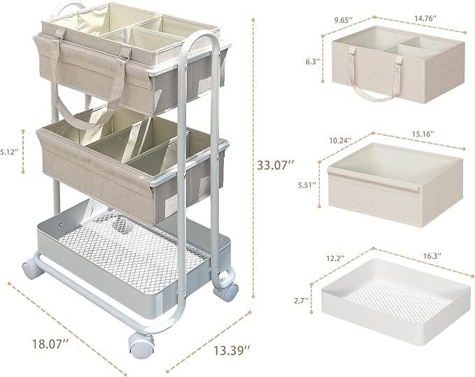 2In1 Baby Diaper Caddy Organizer with Dividers,3-Tier Diaper Rolling Cart,Mobile Metal Utility Cart for Baby Nursery,Baby Bedside Cart, Large Capacity - Image 2