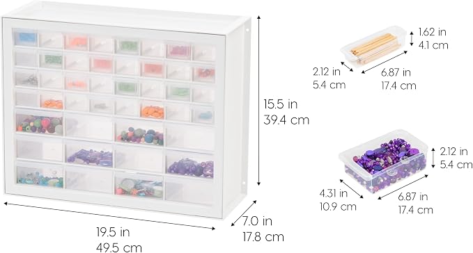 IRIS USA 44-Drawer Small Parts Storage Cabinet, Crafts, Made in USA, White | Wall-mountable, Stackable, Building Bricks, Screws, Nuts & Bolts, Hardware, Garage Tool Storage - Image 3