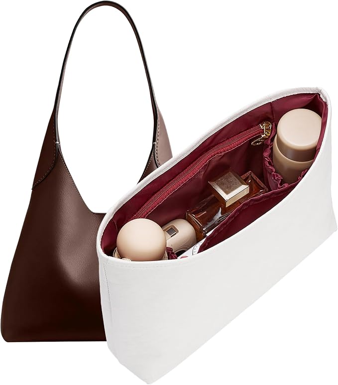 Brooklyn 28 Bag Insert, Purse Organizer Insert for Coach, White Merlot | Waterproof Dupontpaper For Coach Brooklyn Shoulder Bag 28, Lightweight, 5 Compartments Zipper Pocket, Elastic Holders by Doxo