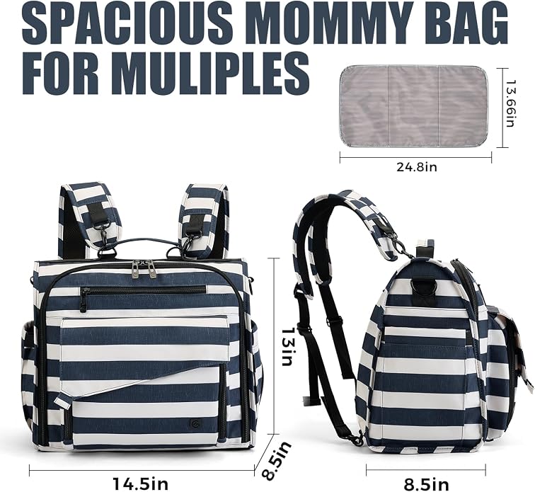 ALLCAMP Diaper Backpack, Waterproof Large Capacity Baby Bag, Multi-Function Nappy Bag with Stroller Hooks, Convertible Tote - Image 3
