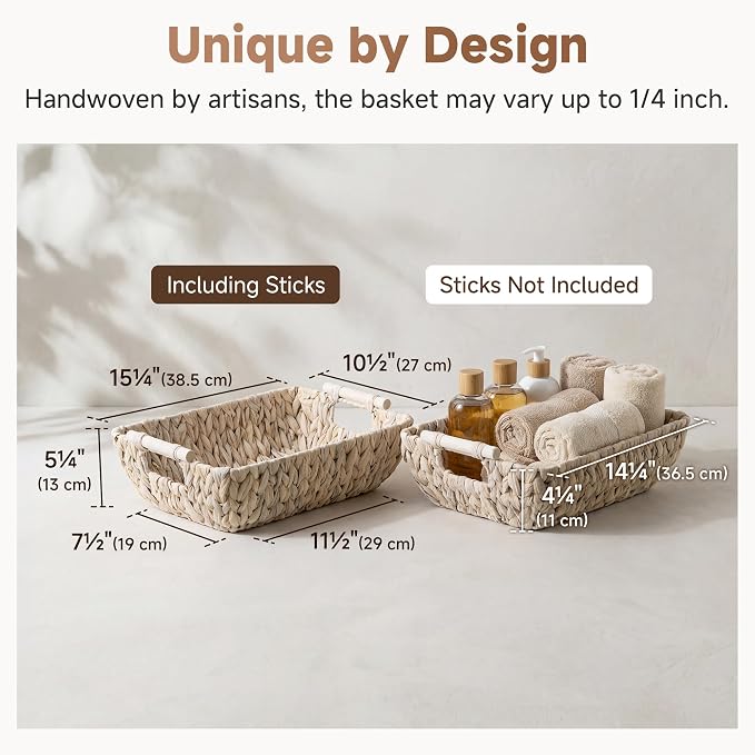 StorageWorks Wicker Baskets for Storage, Storage Baskets for Decor | Wicker Storage Baskets for Shelves, Baskets with Wooden Handles, 2-Pack Gifts Basket for Home Decor, Hand-Woven Basket - Image 3