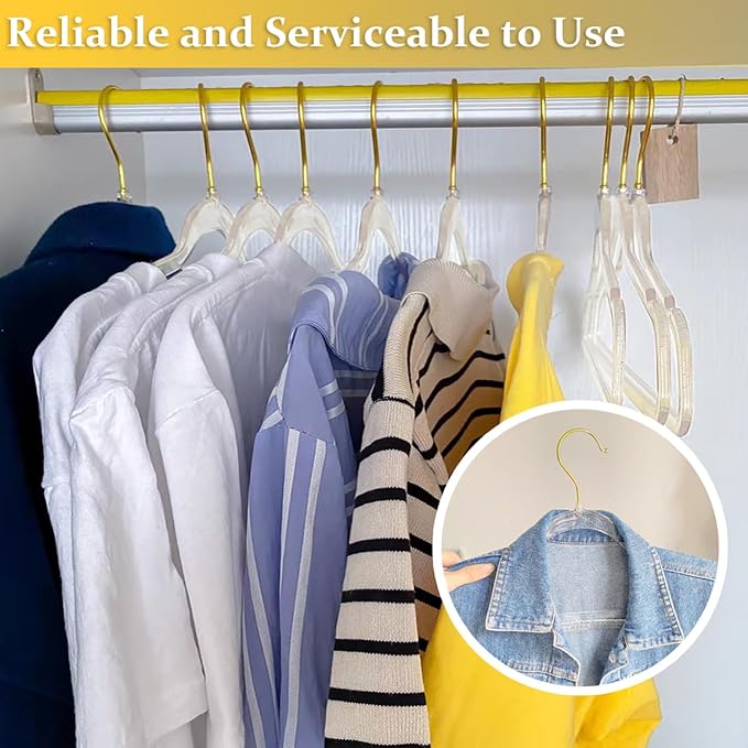 VSV stoage Clear Clothes Hangers 16", 40 Pack Plastic Coat Hanger for Adult Closet, Bling Thin Hangers with Swivel Gold Hook, Notched Shoulders Perchas - Clothing Rack for Bridesmaid Dresses - Image 3