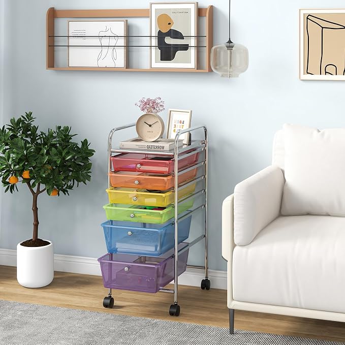 Giantex 6 Storage Drawer Cart Rolling Organizer Cart for Tools Scrapbook Paper Home Office School Multipurpose Mobile Utility Cart (Multicolor) - Image 2