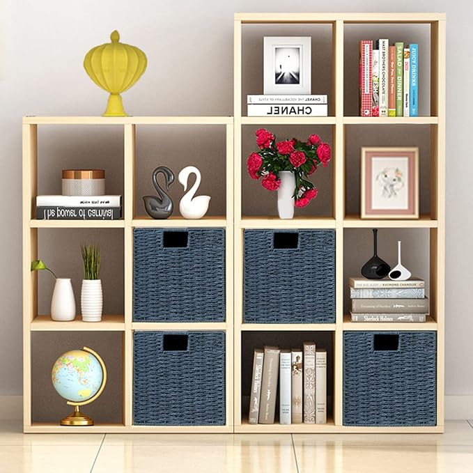 Wicker Storage Basket, Set of 2 Hand-Woven Storage Baskets for Shelves with Handles, Foldable Cube Storage Baskets Bins 11 Inch Large Wicker Baskets for Pantry Decor, Blue(11''x11''x11'') - Image 7