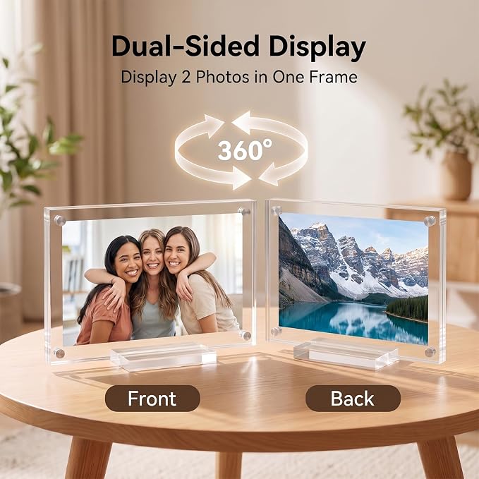 10 Pack 5x7 Acrylic Picture Frames, Double Sided Magnetic Display | Crystal Clear Frameless Photo Frames, Freestanding Desktop Display with Detachable Stand & Gift Box - Image 4