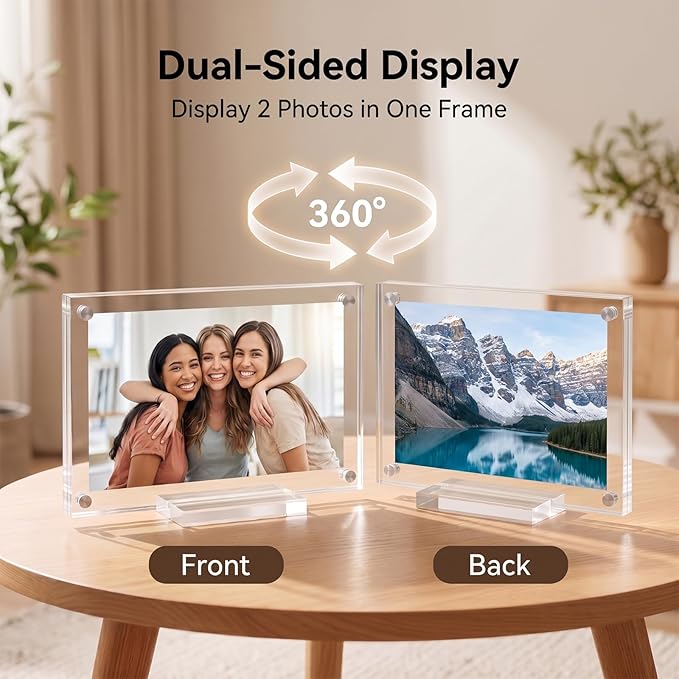 11x14 Acrylic Picture Frames, Clear Double Sided Magnetic Display | Crystal Clear Frameless Photo Frames, Freestanding Desktop Display with Detachable Stand & Gift Box - Image 5
