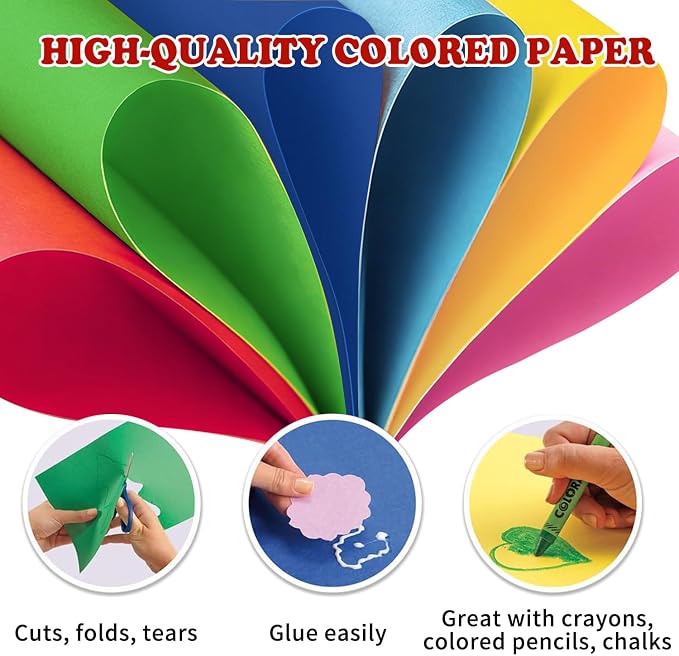 300 Sheets Construction Paper Assorted Colors for Art Supplies 12"x 17.3", 80gsm Colored Craft Paper Medium Weight for Arts Drawing Party Decoration - Image 3