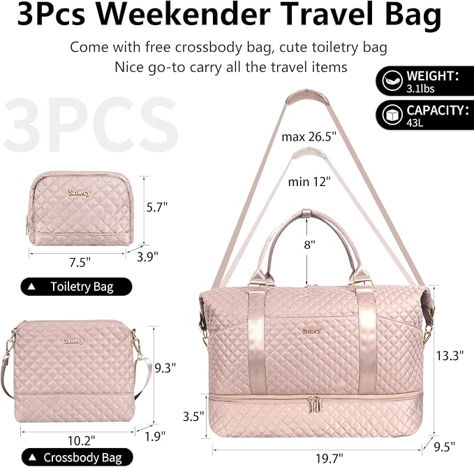 Weekender Bag, Large Travel Duffel Bag for Women, Carry on Overnight Bag with Shoe Compartment and Toiletry Bags - Image 2