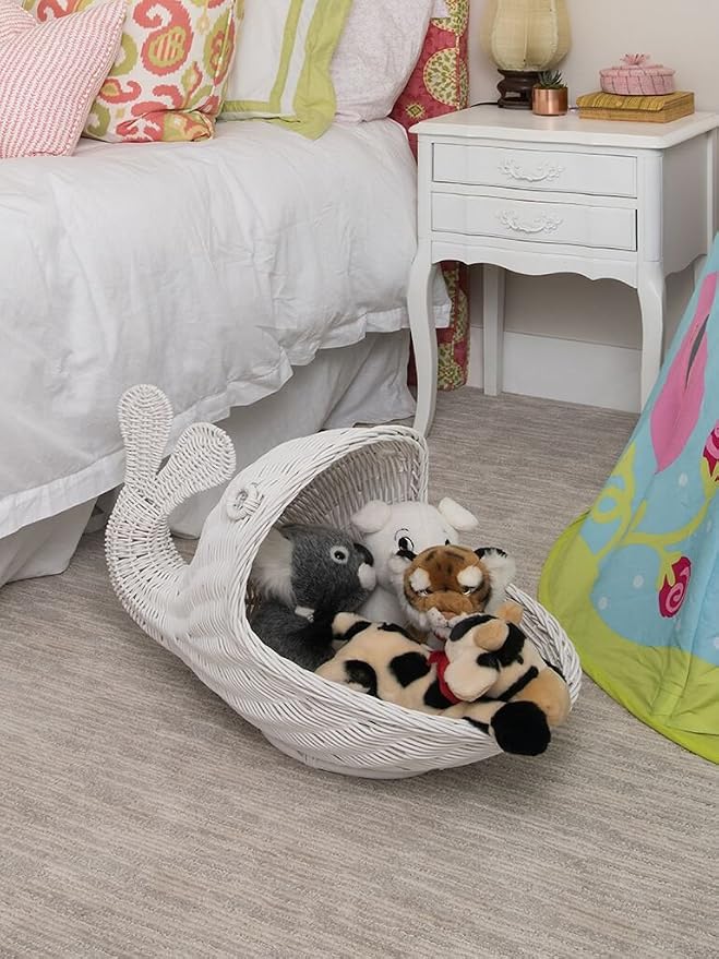 KOUBOO Rattan Whale Storage Basket, Ocean Theme Organizer, White Wicker Bin | Playful ocean-inspired design, spacious storage capacity, handcrafted wicker texture, charming accent for kids’ spaces - Image 2