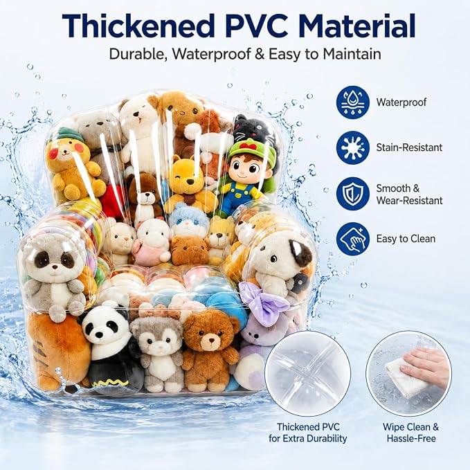 Clear Stuffed Animal Storage Bean Bag Chair Cover for Kids with Zipper | Transparent Waterparoof Wipe Clean Thicker PVC, Holds 150+ Stuffed Animals, Double Zipper for Plush Toys Storage & Organizing - Image 5