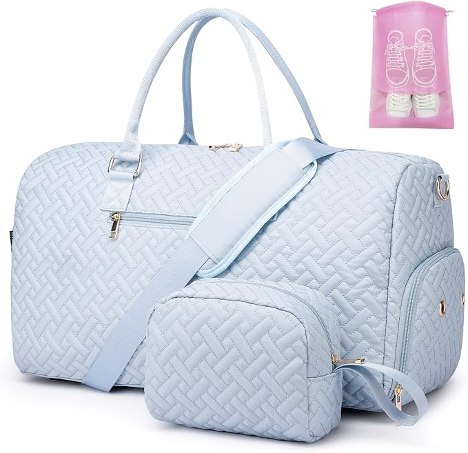 Duffle Bag for Travel, Weekender Bag with Shoe Compartment, Carry On Overnight Bag for Women with Toiletry Bag, Gym Bag with Wet Pocket, Hospital Bags for Labor and Delivery Beige by BAVERGE