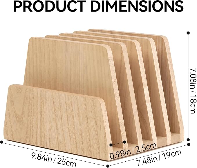 KIRIGEN Wooden Mail Organizer, 5-Slot File Holder for Desk, Natural 5K-NA | Five Upright Compartments Sort Mail, Bills, Folders, Papers, Notebooks, and Envelopes; 9.84 x 7.48 x 7.09 In, No Assembly - Image 6