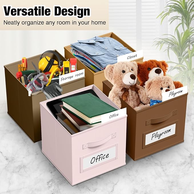 Teenyyou 10 Pack Fabric Storage Cubes 11 Inch Collapsible Cube Bins with Label Window & Handle Foldable Organizers Baskets for Shelf Closet Nursery Kids Room Clothes Book Toy(Boho) - Image 4