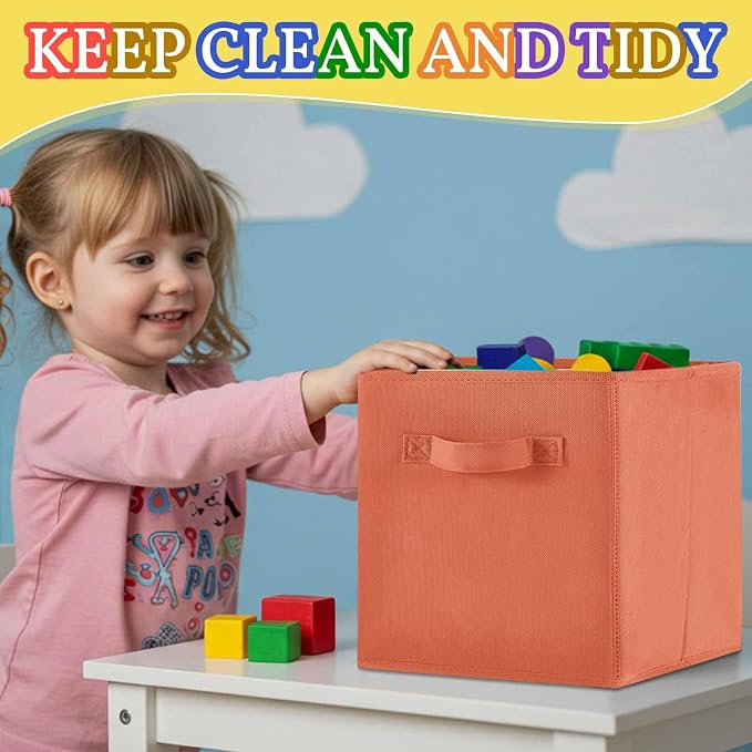 Yinder 6 Pcs Cube Storage Bin 10.5''x10.5''x11'' Storage Bins for Playroom Decor Colorful Bins for Kids Foldable Baskets for Nursery Organizer Boxes Fabric Boxes (Pastel Colors) - Image 5
