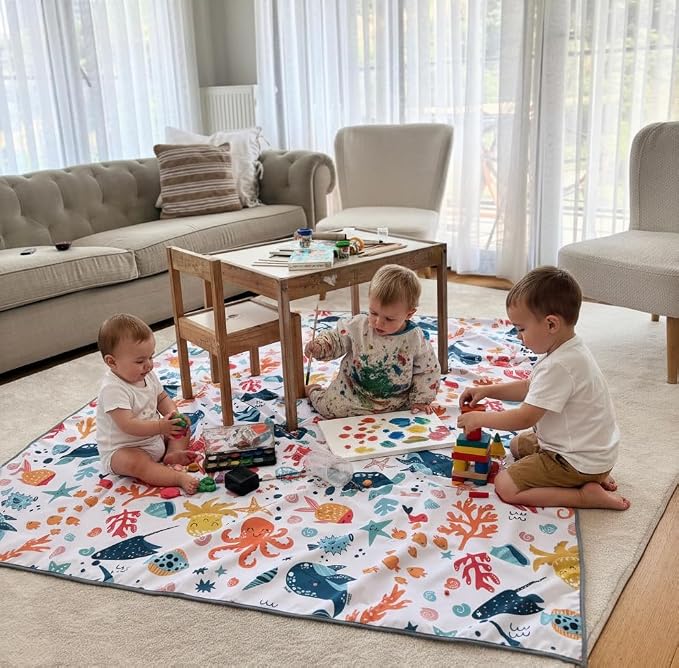 Waterproof High Chair Splat Mat – Machine Washable Floor & Table Protector for Baby Feeding, Art & Crafts, Outdoor Use (Ocean, 114x98 Inch) - Image 2