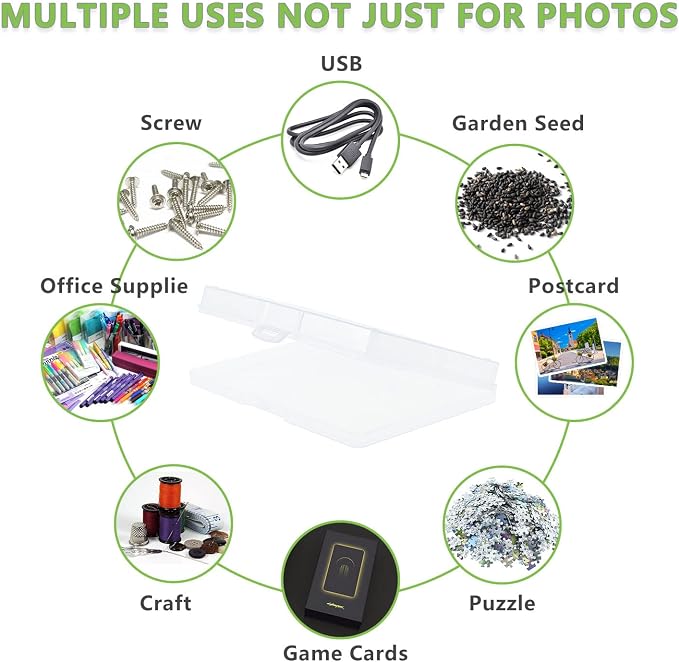 Photo Storage Box 5" x 7", 18 Inner Extra Large Photo Organizer Container, Plastic Craft Storage Box with Handle for Cards, Sticker, Seed, Scrapbooking, Craft, Classroom Supplies - Image 3