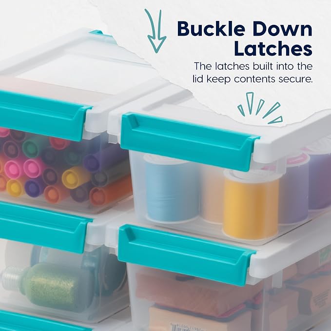 IRIS USA Storage Bins with Lids |Made in USA| 1 Qt - (6-Pack) - Clear | Sensory Craft Organizers, Plastic Clip Box Totes, Flat Containers for Organizing Paper, Office, Art & Study Supplies - Image 8