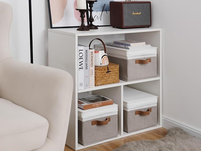 StorageWorks Fabric Storage Bins with Lids, Closet Storage Bins | Lidded Dust-proof, Easy Pull Handles, Foldable, Stackable, Ideal for Clothes Blanket Towel, Large, Brown and White, 3-Pack - Image 7
