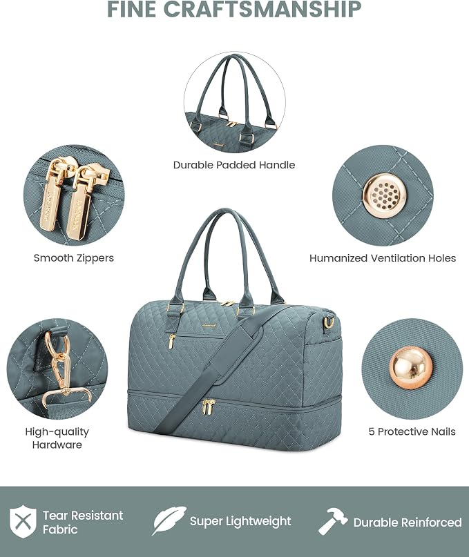 LOVEVOOK Travel Duffle Bag for Women, Weekender Overnight Bag with Shoe Compartment, Carry on Bag with Toiletry Bag, Gym Duffel Bag with Wet Pocket, Hospital Bags for Labor and Delivery 3 Pcs Set - Image 4