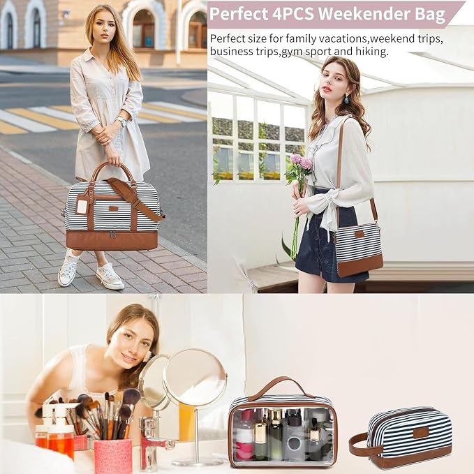 4PCS Weekender Bags for Women Large Overnight Weekend Travel Duffel Bags | Travel Bag Carry-on Tote Hospital Bag with Shoe Compartment Crossbody Toiletry Bag for Travel Business Gym Water Resistant - Image 2