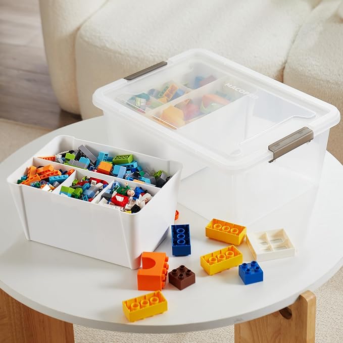 MACOPRO 17QT Craft Storage Box with 2 Removable Caddy Trays, Clear Stackable Plastic Organizer with Lid for Art Supplies, Beads, Sewing Tools, Pens & Kids Toys (White, 1Pack-2-in-1) - Image 2