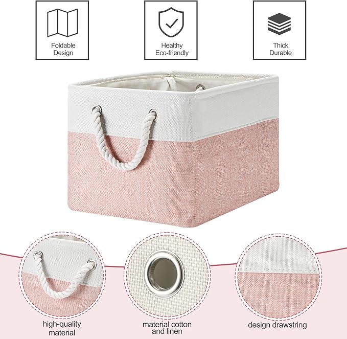 FoldTier 10 Pack Large Collapsible Fabric Storage Baskets with Handles Decorative Storage Bins for Organizing Shelves Toys Clothes (Pink & White,16 x 12 x 10 Inches) - Image 5