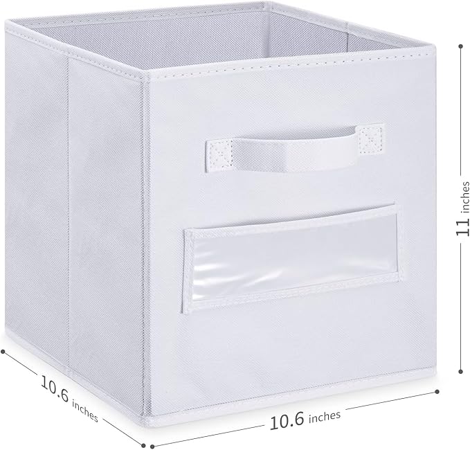 Fabric storage cubes (Set of 8) 11 Inch Cube Storage Bin, Cube storage with 8 Labels Window Cards & a Pen, Foldable cube Organizer bins,11x11 Storage bin, Cubby Organizer Boxes, White - Image 3