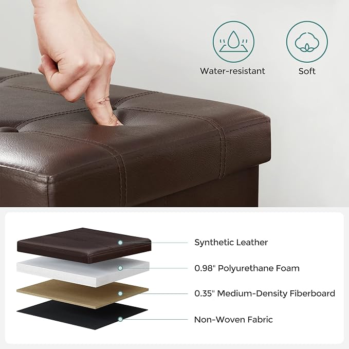 SONGMICS MAZIE Collection - 43 Inches Storage Ottoman Bench with Flipping Lid, Storage Chest with Iron Frame Support, Load 660 lb, for Living Room, Bedroom, Synthetic Leather, Brown ULSF75BR - Image 9