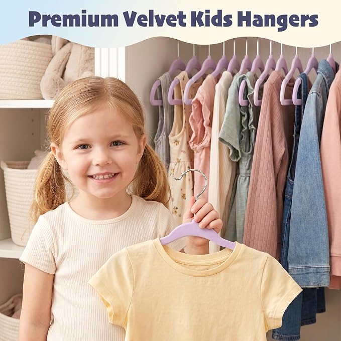 HOUSE DAY 11 Inch Velvet Baby Hangers, Premium Kids Hangers Lt-Purple 50 PC | Durable Non Slip Baby Felt Hanger for Children/ Infant/ Toddler Closet, Ideal Small Hanger for Clothing Storage Everyday Use - Image 2