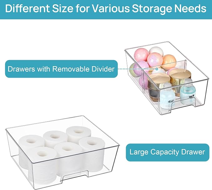 Vtopmart Clear Stackable Storage Drawers, 3 Pack Wide Organizer Set | Wide and Small Pull-Out PET Drawers with Stackable Design for Bathroom Organization, Cabinets, Closets, Pantry and Medicine - Image 7