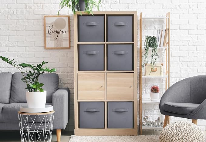 Sorbus Storage Cubes - 11 Inch Foldable Fabric Baskets for Organizing Pantry, Closet, Shelf, Cubby - 6 Grey Collapsible Cloth Storage Bins with Handle for Home, Bedroom - Image 4