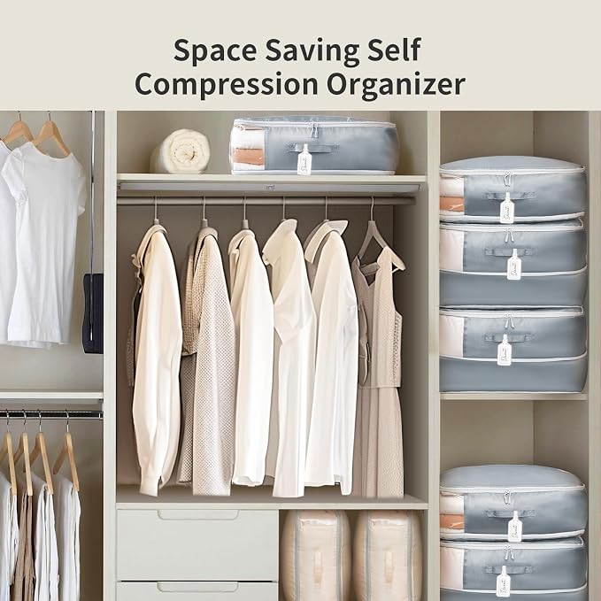 Comforter Storage Bag 66 L - 3 Pack Blanket Storage Organizer Compression Bags, Large Capacity Ultra Space Saving Self Organize for Bedding, Pillow, Duvet, Sheet Storage with Zipper Window - Image 6