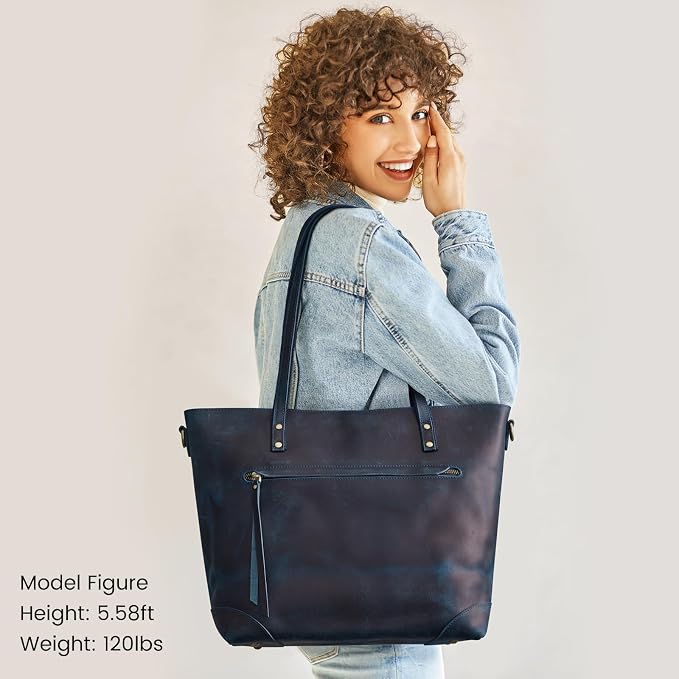 S-ZONE Vintage Genuine Leather Shoulder Bag Work Totes for Women Large | Top Grain Leather, Purse Handbag, Fits Laptop Documents, Luggage Sleeve, Multi Pockets, Work Travel Everyday - Image 2