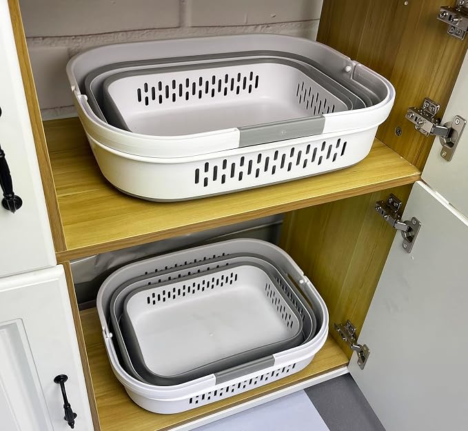 SAMMART 40L (10.5 Gallon) Collapsible Plastic Laundry Basket with Handles - Foldable Pop Up Storage Container/Organizer - Portable Laundry Hamper - Space Saving (2, White/Grey) - Image 6