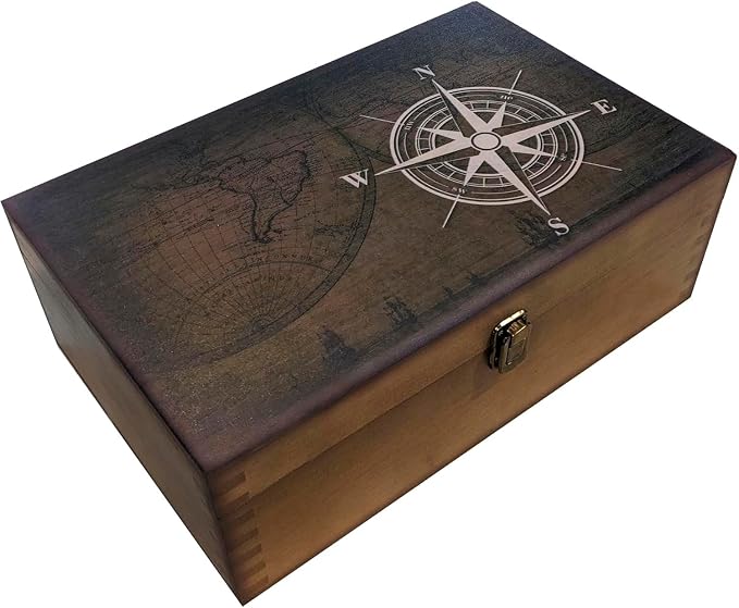 Navigators Compass Design Wooden Keepsake Box, Large Memory Box for Keepsakes, Decorative Storage Box for Memories, Jewelry, & Photos, Memorial Boxes for Men & Women by GUYTRENDz-GiftsforMen