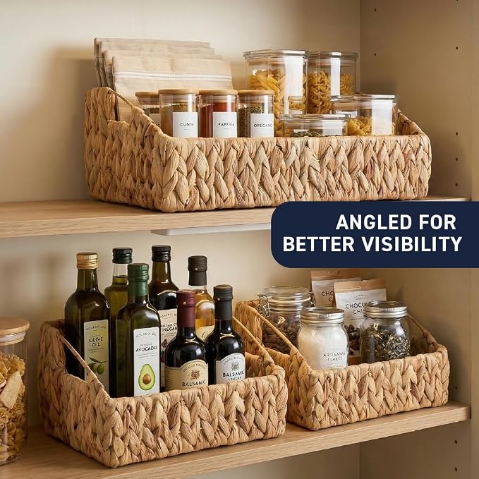 Ornavo Home 3-Pack Water Hyacinth Storage Baskets with Handles, Natural | Handwoven Decorative Natural Organizer For Shelves, Pantry, Closet Or Living Room - Image 4