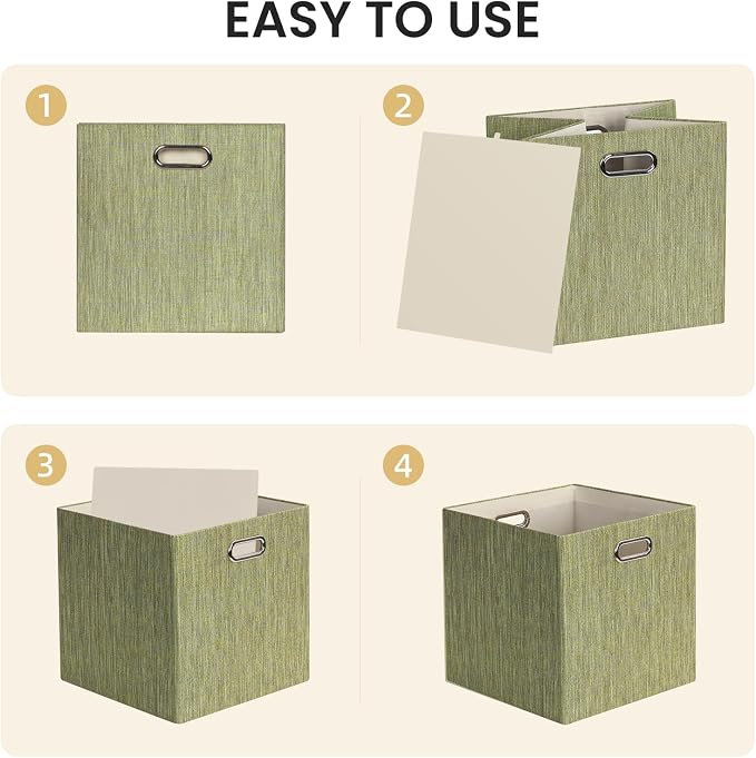 Posprica Storage Cubes, 13 x 13 x 13 Inches Fabric Bins with Double Handles | Cubes Basket Containers, For Shelf Cabinet Bookcase, Closet Organizers for Shelves, Foldable, Yellow/Brown Mixed, Set of 4 - Image 5